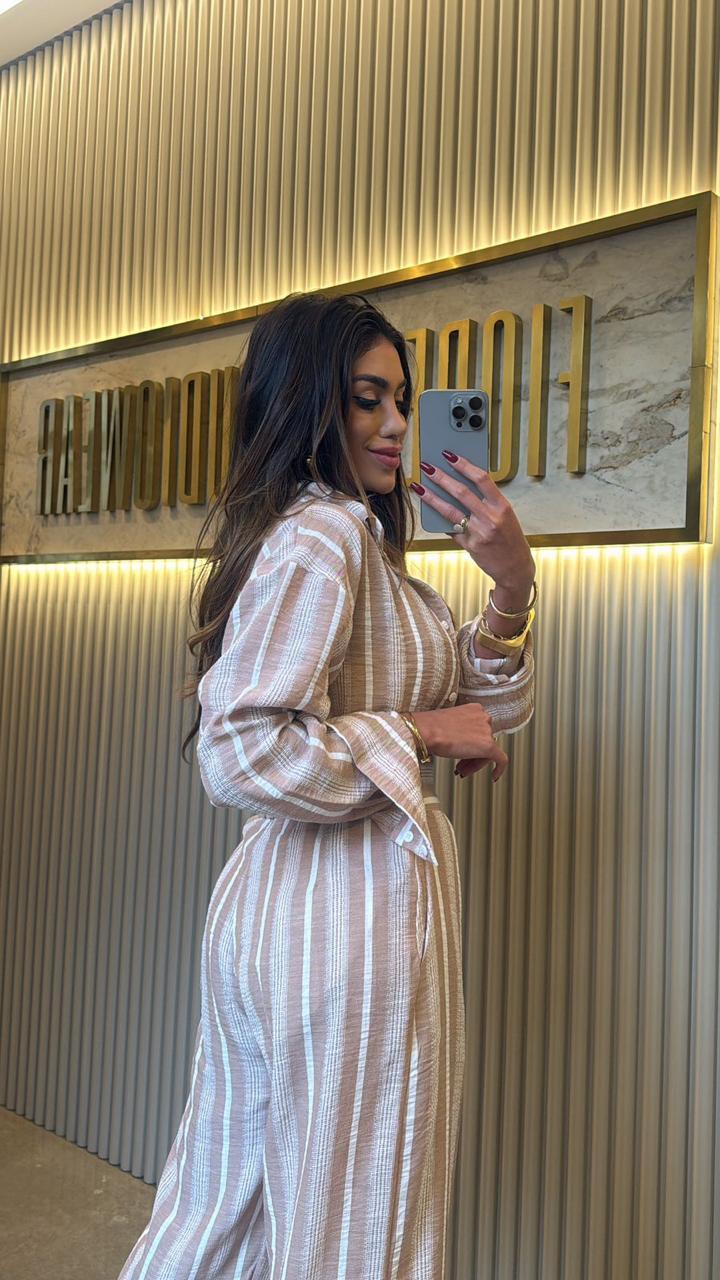 CALÇA SANTORINI LISTRADA LISTRADA/CROCHET CHOCOLATE