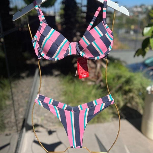 BIQUÍNI MARRY LISTRAS ROSA / AZUL