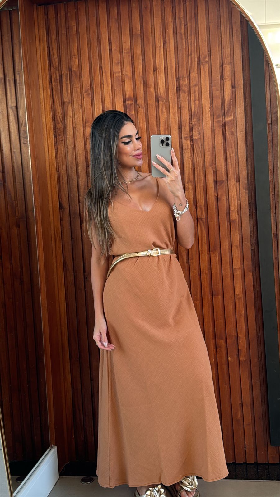 VESTIDO SANTORINI LONGO COBRE