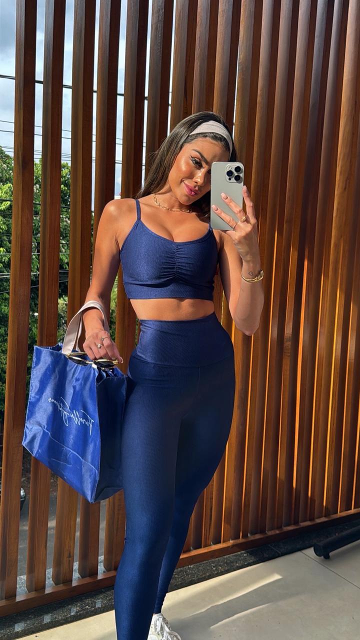 TOP DONATELLA MICROCANELADO AZUL MARINHO