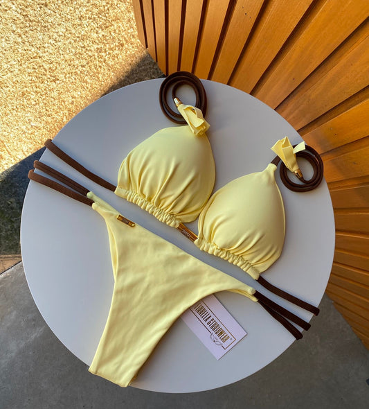 BIQUÍNI ELLOAH AMARELO MANTEIGA/ MARROM