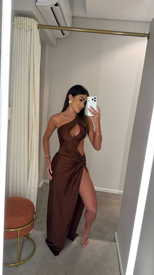 VESTIDO FIORELLA MARROM