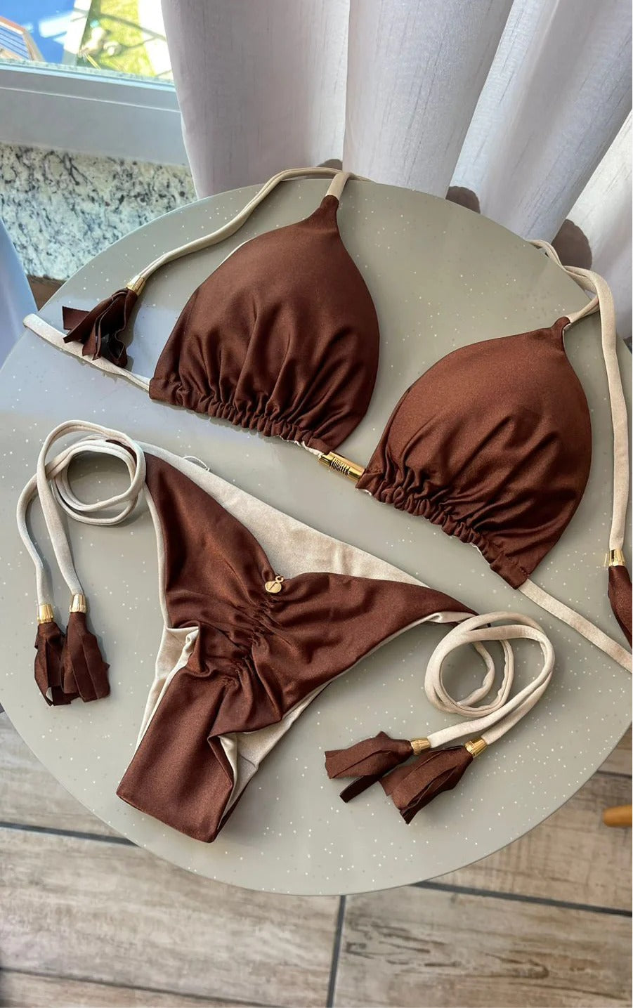 BIQUÍNI ELLOAH GLOW MARROM/ DOURADO