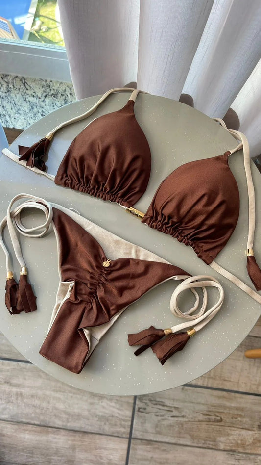 BIQUÍNI ELLOAH GLOW MARROM/ DOURADO