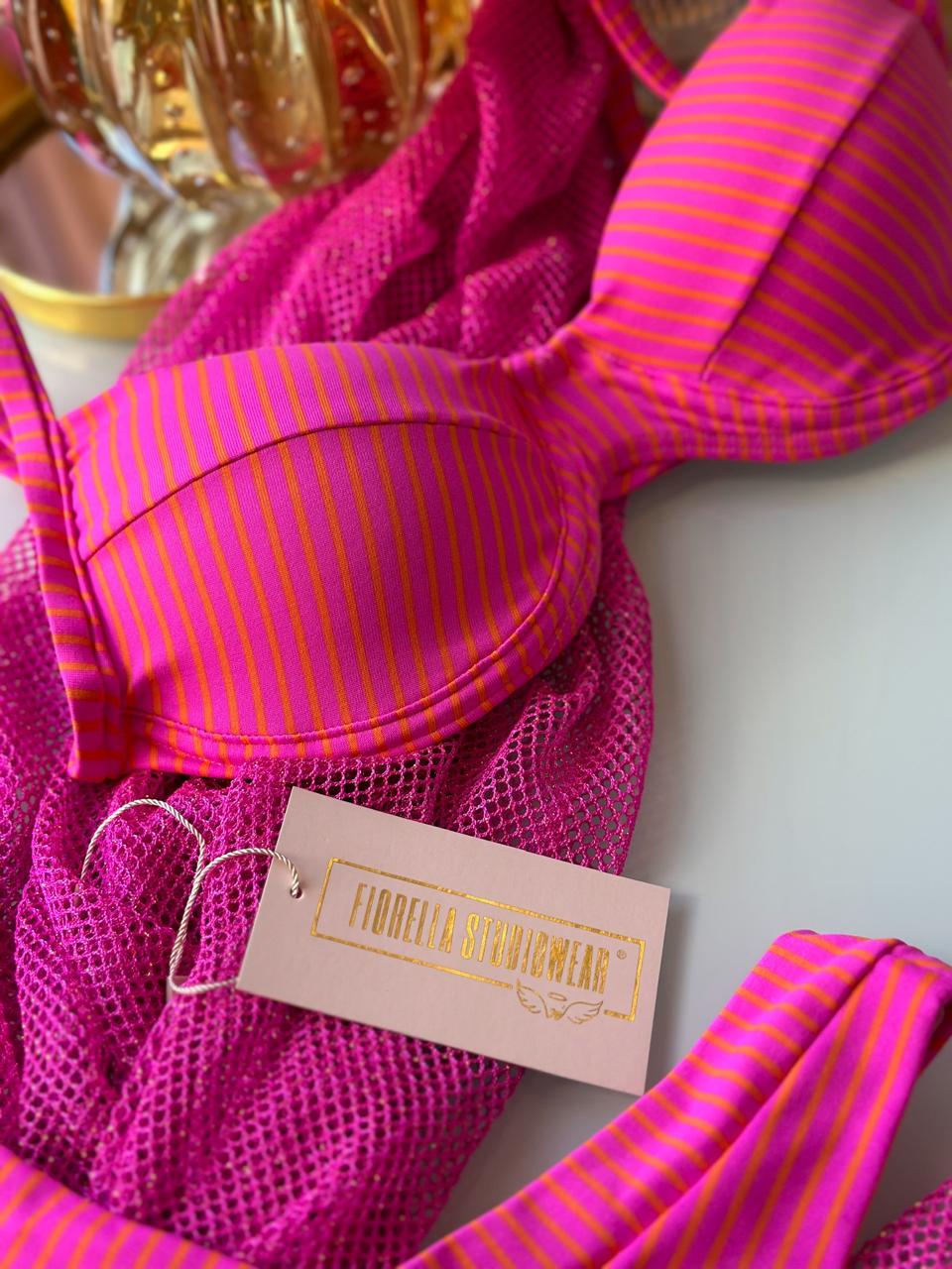 BIQUÍNI MARRY  ROSA / LISTRAS LARANJA