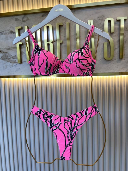 BIQUÍNI MARRY ROSA NEON ABSTRATO