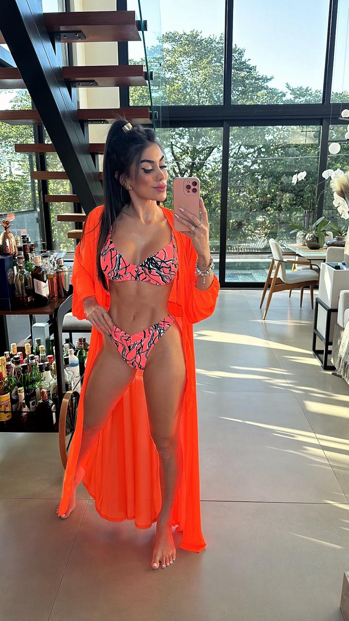 BIQUÍNI MARRY ORANGE NEON ABSTRATO