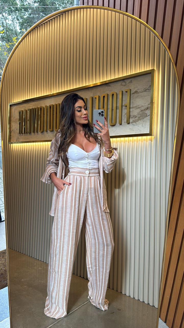 CALÇA SANTORINI LISTRADA LISTRADA/CROCHET CHOCOLATE