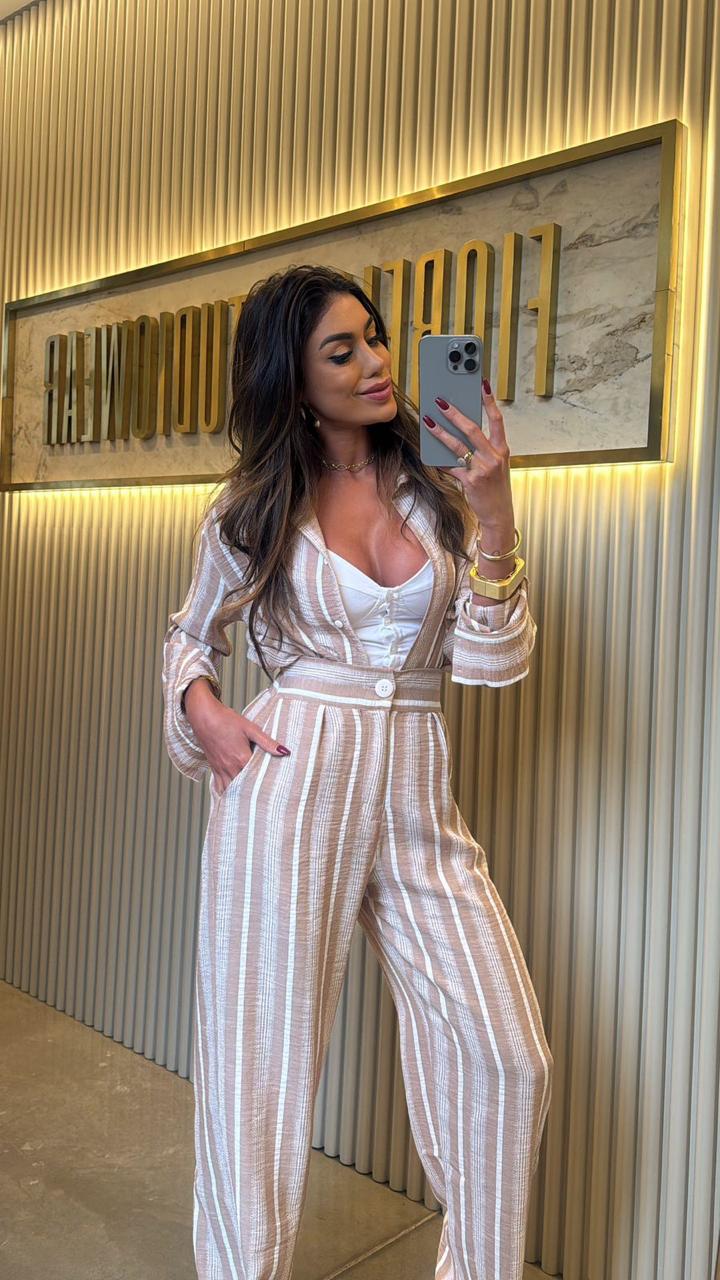 CAMISA SANTORINI LISTRADA/CROCHET CHOCOLATE