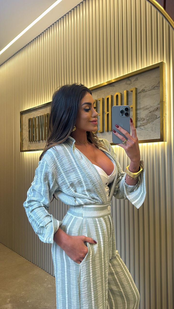 CAMISA SANTORINI LISTRADA/CROCHET VERDE OLIVA