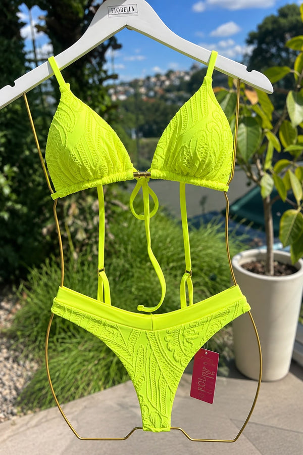 BIQUÍNI GENOVA RENDA AMARELO NEON