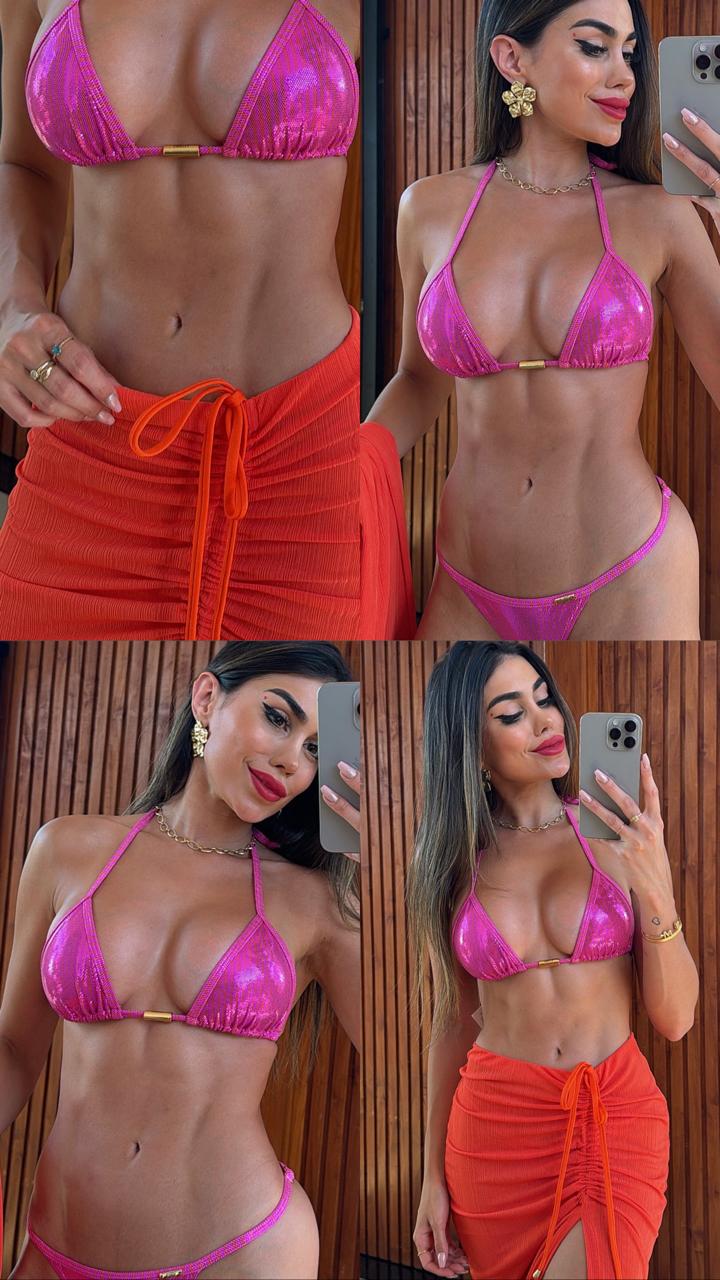 BIQUÍNI ANITTA ATRANI METALIZADO ROSA / LARANJA
