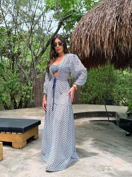 SAÍDA DE PRAIA CHARLOTTE TRICOT CARTAGENA AZUL MARINHO