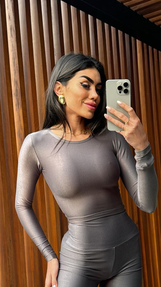 CROPPED FIORELLA MICROCANELADO GRAFITE